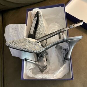 Stuart Weitzman silver embellished slingback heels!